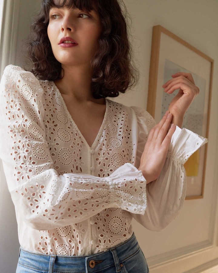 blusa blanca estilo romántico primavera