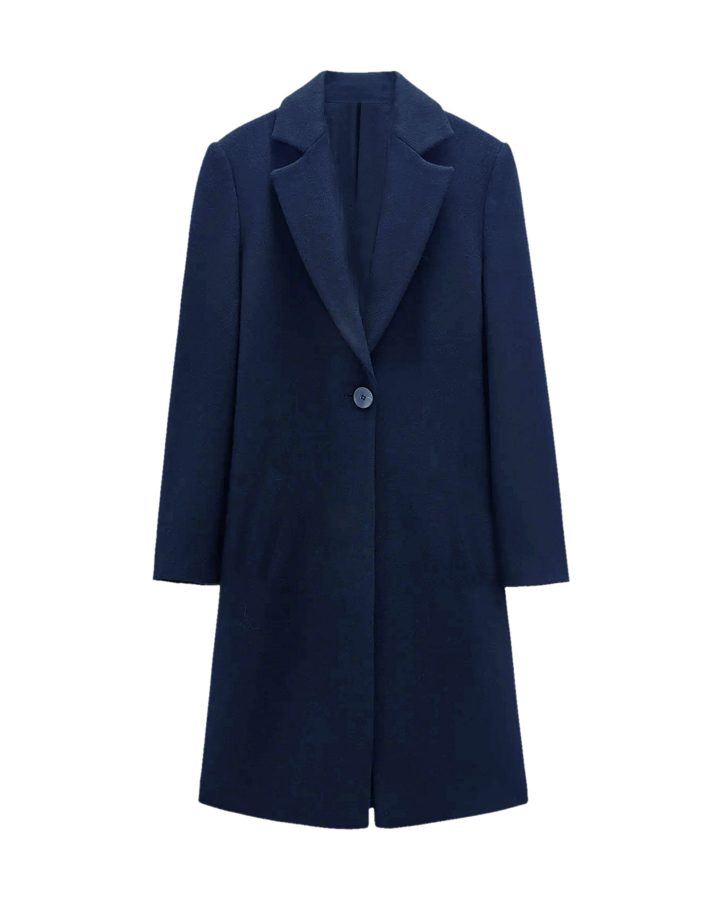 A navy blue wool coat with an added touch of colour