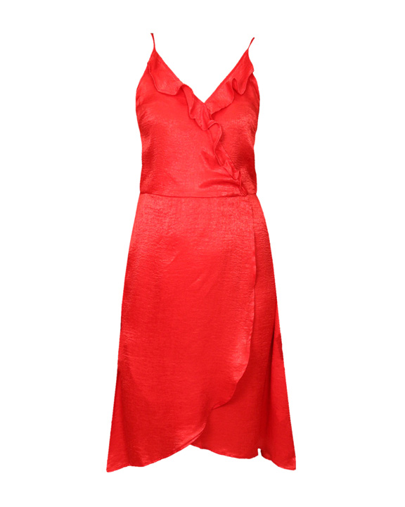 vestido rojo de satén midi